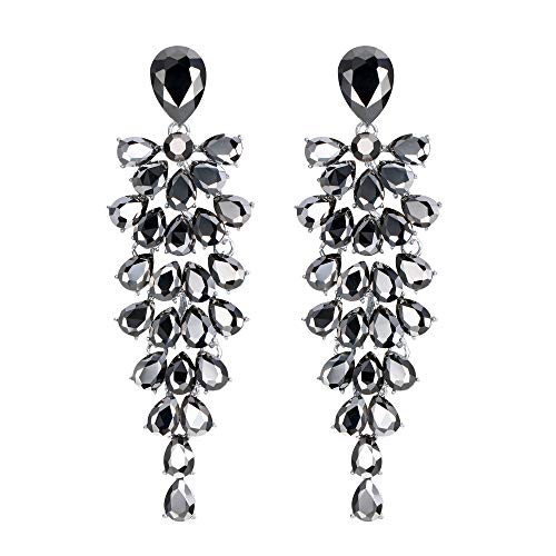 Clearine Damen Kristall Ohrringe Hochzeit Braut Ohrschmuck Mehrschichtige Teardrop Cluster Bling Schwarz Silber Ton von Clearine