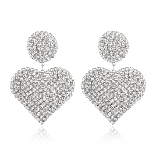 Clearine Damen Mode funkeln volle Kristall baumeln Tropfen Herz Ohrringe für Hochzeit Party Prom klar Silber Ton von Clearine