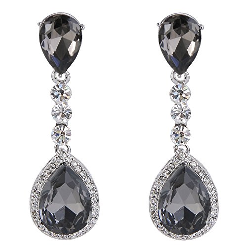 Clearine Damen Modern Hochzeit Braut Kristall Tropfen Romantik Dangle Statement Ohrringe Silber-Ton Grau von Clearine