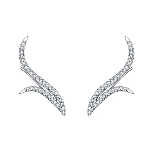 Clearine Damen Ohrringe 925 Sterling Silber Hochzeit Boho Rund CZ Lilie Blume Vine Sweep Clawler Stud Ohrklemme Klar Stil1 von Clearine