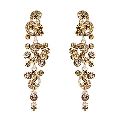 Clearine Damen Ohrringe Böhmisch Hochzeit Braut Kristall Blume Chandelier Aushöhlen Dangle Statement Champagner Gold Ton von Clearine