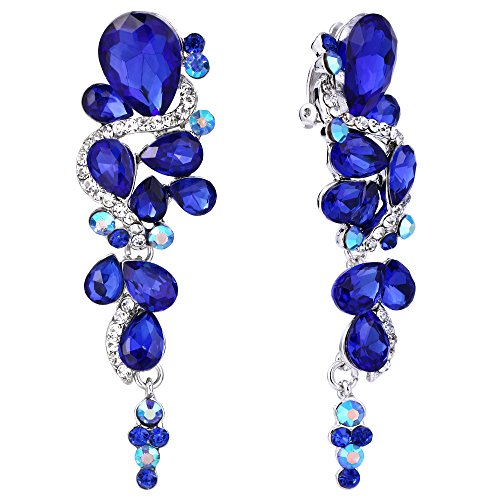 Clearine Damen Ohrringe Böhmisch Boho Kristall Hochzeit Braut Viele Tropfen Chandelier Screw Back Clip On Dangle Ohrclip Dunkelblau Silber Ton Clearine Damen Ohrringe Böhmisch Boho Kristall Hochzeit Braut Viele Tropfen Chandelier Screw Back Clip On Dangle Ohrclip Dunkelblau Silber Ton von Clearine