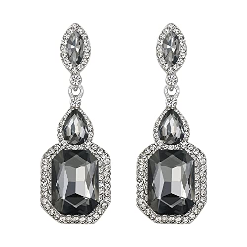 Clearine Damen Ohrringe Fashion Einfach Geometrisch Kristall Marquise Tropfen Form Chandelier Dangle Statement Grau Silber Ton von Clearine