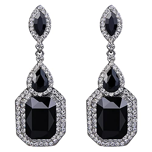 Clearine Damen Ohrclips Kristall Vintage Eelegant Kronleuchter ohne ohrlöcher Ohrringe für Hochzeit Braut Schwarz Silber-Ton Clearine Damen Ohrclips Kristall Vintage Eelegant Kronleuchter ohne ohrlöcher Ohrringe für Hochzeit Braut Schwarz Silber-Ton von Clearine