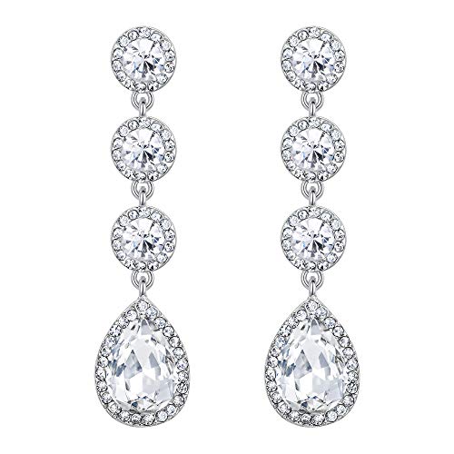 Clearine Damen Ohrringe Hochzeit Braut Kristall Cluster Teardrop Blätter baumeln Ohrhänger Ohrstecker Ohr Schmuck Klar Silber-Ton von Clearine