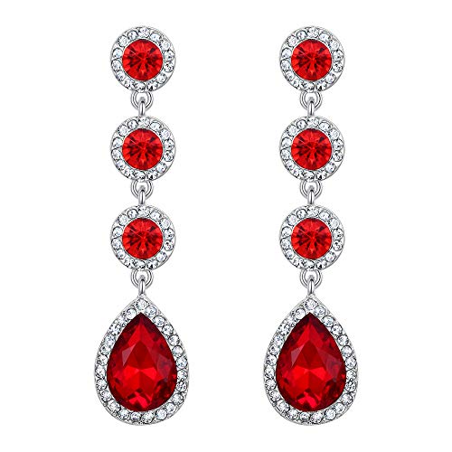 Clearine Damen Ohrringe Hochzeit Braut Kristall Cluster Teardrop Blätter baumeln Ohrhänger Ohrstecker Ohr Schmuck Rubin-Rot Silber-Ton von Clearine