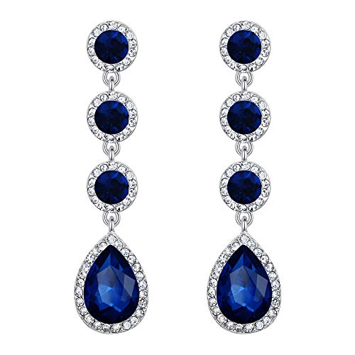 Clearine Damen Ohrringe Hochzeit Braut Kristall Cluster Teardrop Blätter baumeln Ohrhänger Ohrstecker Ohr Schmuck Sapphire-Blau Silber-Ton von Clearine