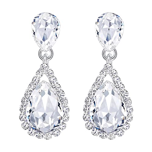 Clearine Damen Ohrringe Hochzeit Braut Kristall Teardrop Unendlichkeit Baumeln Schraube Ohrstecker Klar Silber-Ton von Clearine