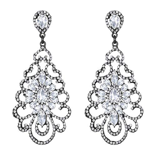 Clearine Damen Ohrringe Hochzeit Braut Party Abend Strass Kristall Vintage Retro Ohrstecker Ohrhänger Klar Schwarz-Ton von Clearine