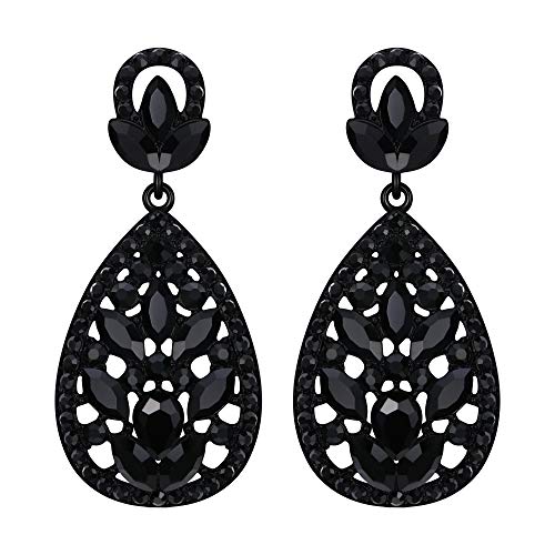 Clearine Ohrringe Kristall Hochzeit Braut Party Boho Teardrop Baumeln Ohrstecker für Damen Obsidian Farbe Schwarz-Ton von Clearine