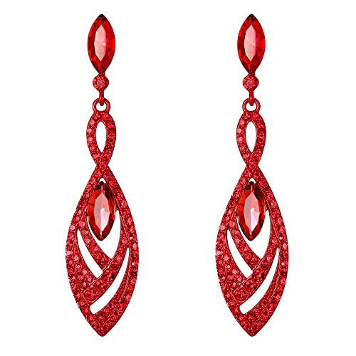 Clearine Damen Ohrringe Kristall Wunderschöne Twisted Dual Kronleuchter Teardrop Fashion Ohrhänger Rubin-Rot Schwarz-Ton (Rot) von Clearine