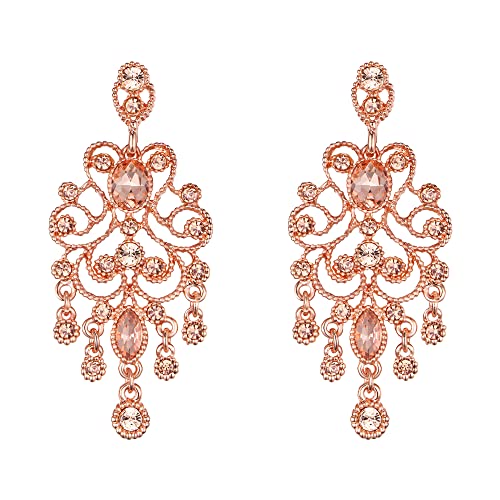 Clearine Damen Ohrringe Kristall Vintage Filigran Elegant Dangle Pierced Ohrringe Pfirsich Morganit Farbe Rose Gold-Ton von Clearine