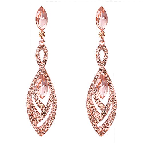 Clearine Damen Ohrringe Kristall Wunderschöne Twisted Dual Kronleuchter Teardrop Fashion Ohrhänger Pfirsich Morganite-Rosa Rose-Gold-Ton von Clearine