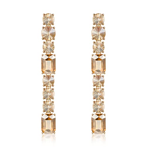 Clearine Damen Ohrringe Smaragd Schliff Strass Kristall Kronleuchter baumeln Statement lange Ohrringe für Party Prom Champagner Gold-Ton von Clearine