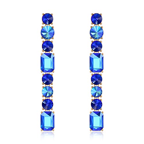 Clearine Damen Ohrringe Smaragd Schliff Strass Kristall Kronleuchter baumeln Statement lange Ohrringe für Party Prom Saphir Blau Gold-Ton von Clearine