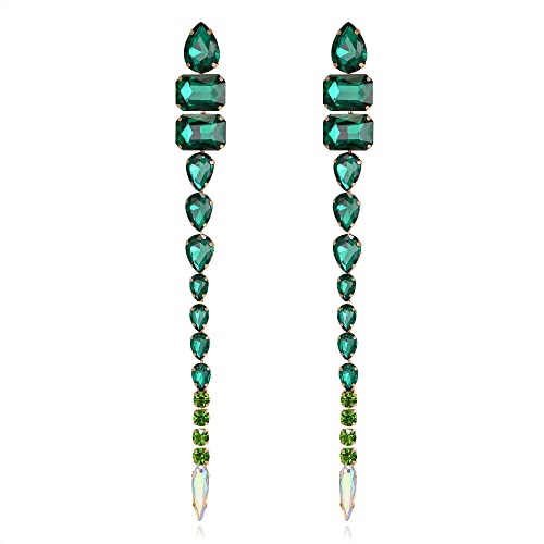 Clearine Damen Schnitt Träne Strass Kristall lange Kronleuchter Ohrringe für Party Prom Smaragd Grün Gold Ton von Clearine