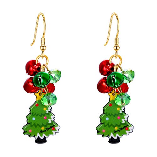 Clearine Damen Ohrringe Süße Jingle Bell Weihnachtsbaum Emaille Haken baumeln Ohhänger für Frauen mehrfarbig Gold-Ton von Clearine
