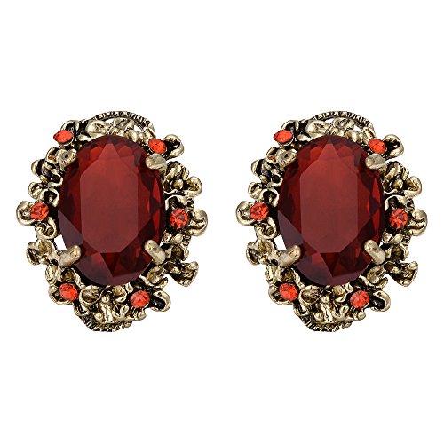 Clearine Damen Ohrringe Viktorianisch Stil Kristall Blume Cameo Inspiriert Oval Stud Ohrstecker Rubin Rot Antique Gold Ton von Clearine