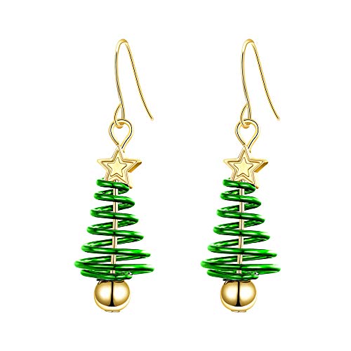 Clearine Damen Ohrringe Weihnachtsbaum schöne niedliche Emaille Haken baumeln Ohrhänger Ohrstecker Ohr Schmuck Grün Gold-Ton von Clearine