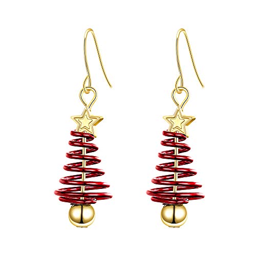 Clearine Damen Ohrringe Weihnachtsbaum schöne niedliche Emaille Haken baumeln Ohrhänger Ohrstecker Ohr Schmuck Rot Gold-Ton von Clearine