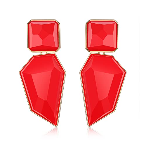 Clearine Damen Ohrringe geometrische Glas Aussage baumeln Tropfen Ohrstecker für Party Prom Rubin-Rot Gold-Ton von Clearine