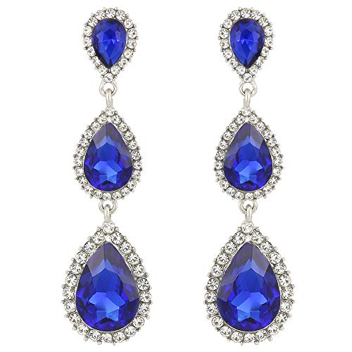 Clearine Damen Ohrringe wunderschöne kleine bis große dreifache Teardrop Kristall baumelnd Ohrstecker (Saphirbalu Silber-Ton) von Clearine