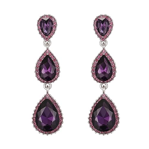 Clearine Damen Ohrringe wunderschöne kleine bis große dreifache Teardrop Kristall baumelnd Ohrstecker Amethyst-Lila Silber-Ton von Clearine