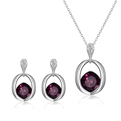 Clearine Damen Oval Halskette und Ohrringe Set österreichischen Kristall Cubic Zirconia zierlich Anhänger Schmuck Set Geschenk Lila Silber-Ton von Clearine