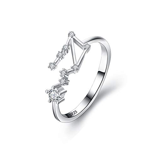 Clearine Damen Sternzeichen Ring 925 Sterling Silber CZ Horoskop Waage 12 Konstellation Astrologie Verstellbar Statement von Clearine