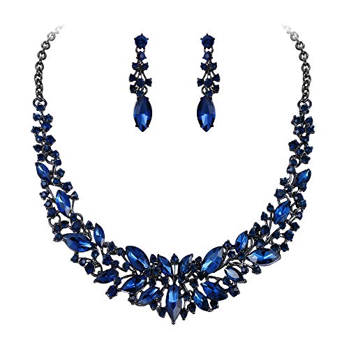 Clearine Damen Schmuckset Hochzeit Braut Österreichischen Kristall Marquise Cluster Kragen Halskette baumeln Ohrringe Set Klar Silber-Ton (Hell Blau Schwarz-Ton) von Clearine