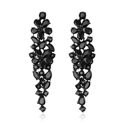 Clearine Damen Sparkle Marquise Strass Kristall Anweisung baumeln Art Deco Prom Kronleuchter Tropfen Ohrringe für Hochzeit Braut Schwarz von Clearine