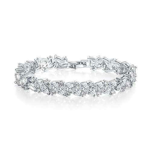 Clearine Damen Tennis Armband Zirkonia Teardrop Braut Armkette für Hochzeit Klar Silber-Ton von Clearine