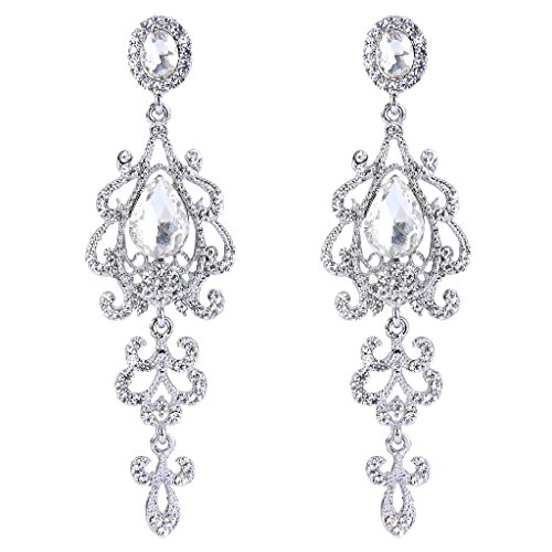 Clearine Damen Vintage Braut Kristall Elegant Tropfen Blatt Chandelier Dangle Ohrringe Klar Silber-Ton von Clearine