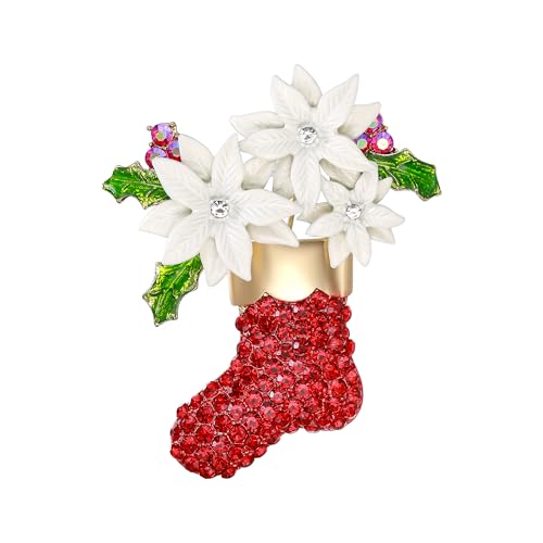Clearine Damen Weihnachten Schuh Brosche Blume Emaille Kristall Pin Kostüm Geschenk Rot Gold Tone von Clearine
