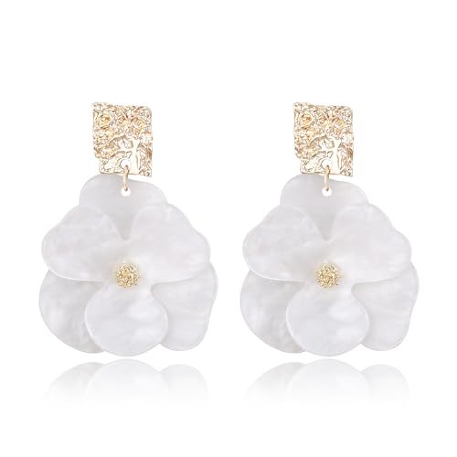 Clearine Damen handgefertigte böhmische Blumen übertrieben geschichtet Blume Anweisung Tropfen Ohrringe für Sommerschmuck weiß von Clearine