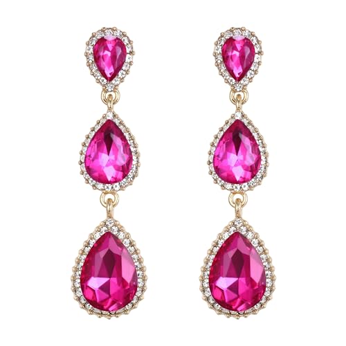 Clearine Damen wunderschöne Kostüm Ohrringe Teardrop Kristall lange Tropfen baumeln durchbohrt für Hochzeit Partei Prom Heißen Rosa Gold Tone von Clearine