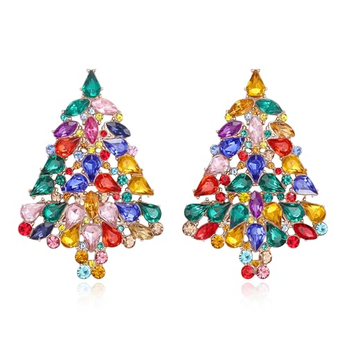 Clearine Elegante wunderschöne Weihnachtsbaum Ohrringe Kristall Multi Teardrop Cluster für Damen Mädchen Party Urlaub Mehrfarbig Gold Tone von Clearine