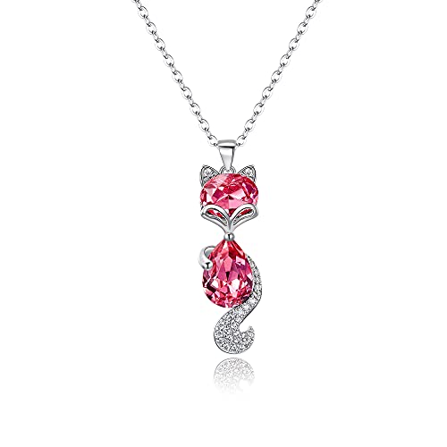 Clearine Fuchs Halskette 925 Sterling Silber Cubic Zirkonia Österreichischer Kristall Y-Kette Schmuck Geschenke für Damen Mädchen Rosa Silber-Ton von Clearine