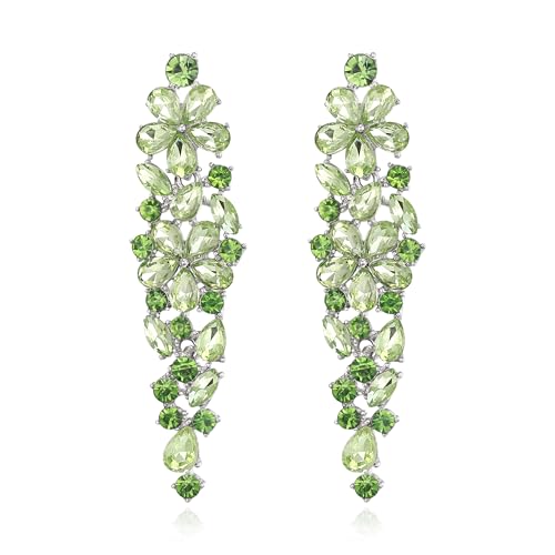 Clearine Funkeln Marquise Strass Kristall Kronleuchter baumeln Tropfen Ohrringe für Damen Art Deco Prom Schmuck für Hochzeit Braut Hell Grün Silber Ton von Clearine