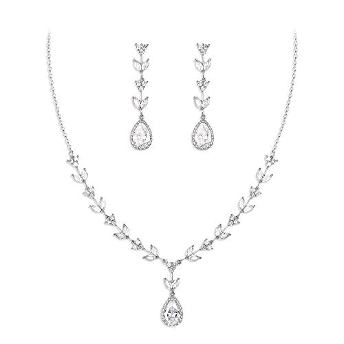 Clearine Gast Schmuck Set für Braut Sparkling Marquise Teardrop Zirkonia Anhänger Halskette und Ohrringe Set von Clearine