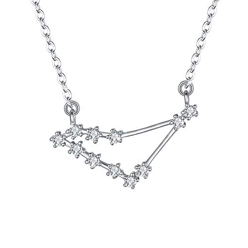 Clearine Halskette Sternzeichen 925 Sterling Silber CZ- Steinbock Sternbild 12 Horoskop Astrologie Anhänger Kette klar für Damen Mädschen von Clearine