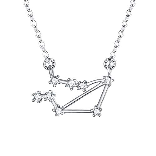 Clearine Halskette Sternzeichen 925 Sterling Silber CZ- Waage Sternbild 12 Horoskop Astrologie Anhänger Kette klar für Damen Mädschen von Clearine