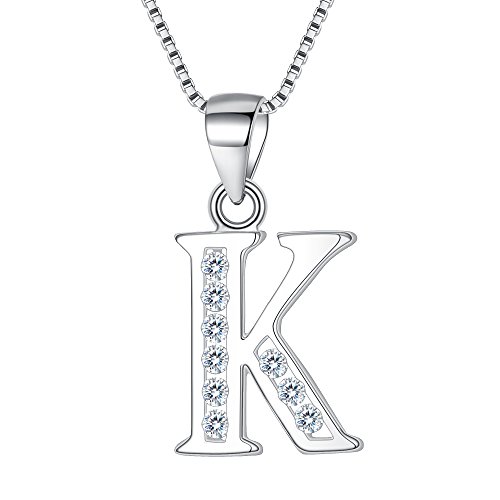 Clearine Halskette 925 Sterling Silber mit CZ 26 Buchstabe Alphabet Initial Personalisiert A biz Z Anhänger Kette für Damen Mädchen 44,5cm "K" von Clearine