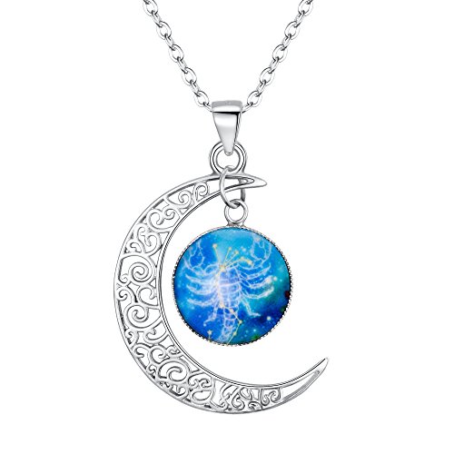 Clearine Sternbild Skorpion Halskette Damen 925 Sterling Silber Horoskop 12 Konstellation Galaxis & Halbmond Mond Münze Blau Anhänger Hals-Schmuck Skorpion von Clearine