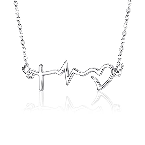Clearine Herzschlag EKG Halskette 925 Sterling Silber Kardiogramm Anhänger Halskette Schmuck für Damen Mädchen Silber-Ton von Clearine