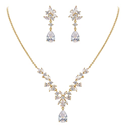 Clearine Hochzeit Braut Schmuckset für Damen Marquise Cubic Zirkonia V-förmiger Anhänger Halskette und Ohrringe Set Klar Gold-Ton von Clearine