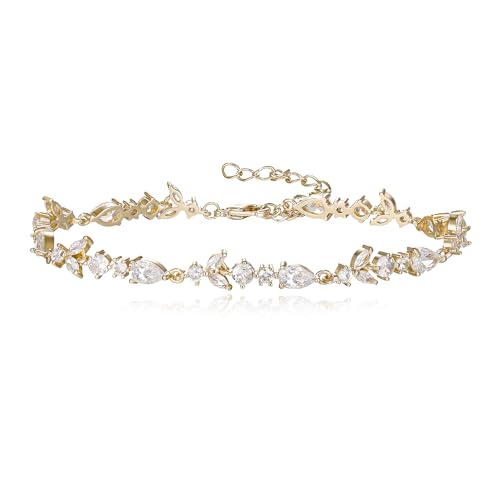 Clearine Hochzeit Marquise Cubic Zirkonia Braut Armbänder für Bräute Brautjungfern Damen, Gold Tennis-Armband für Prom Partei Schmuck von Clearine