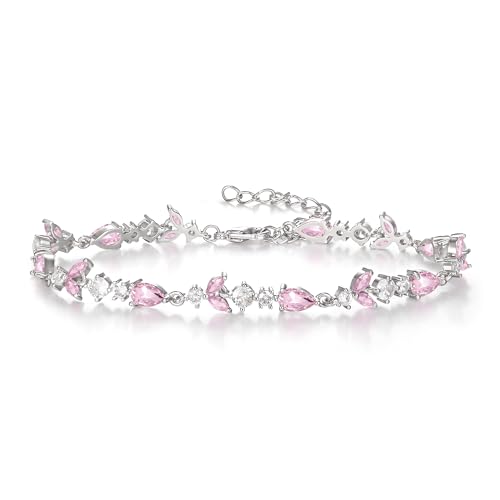 Clearine Hochzeit Marquise Cubic Zirkonia Rosa Braut Armbänder für Bräute Brautjungfern Damen, Silber Tennis-Armband für Prom Partei Schmuck von Clearine