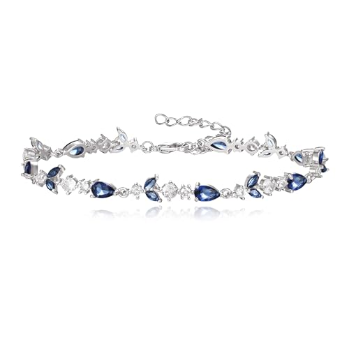 Clearine Hochzeit Marquise Saphir Cubic Zirkonia Braut Armbänder für Bräute Brautjungfern Damen, Silber Tennis-Armband für Prom Partei Schmuck von Clearine
