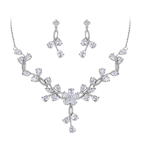 Clearine Hochzeit Schmuck Set für Braut Teardrop CZ Blume Blatt Filigrane Halskette Ohrringe Klar Silber-Ton Clearine Hochzeit Schmuck Set für Braut Teardrop CZ Blume Blatt Filigrane Halskette Ohrringe Klar Silber-Ton von Clearine